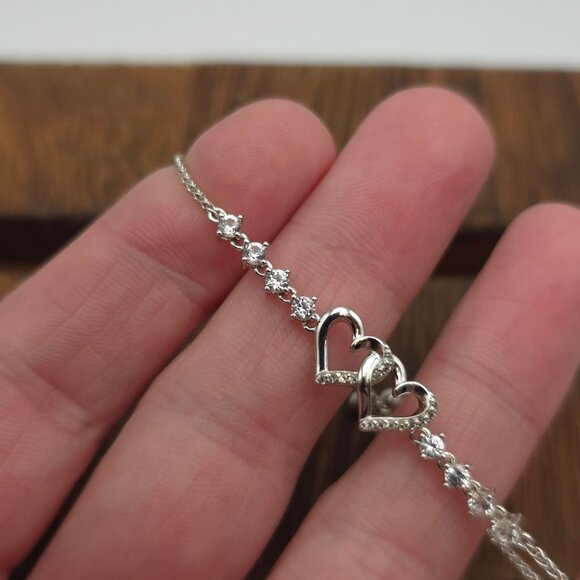 7 Inch 925 Sterling Silver Topaz Gem Hearts Adjustable Bracelet A145 - Picture 4 of 7